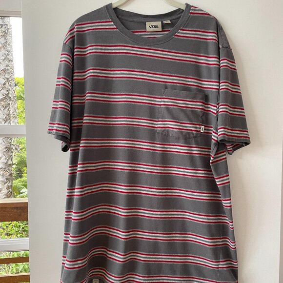 Vans Other - Vans Off the Wall Gray and Red Stripe Crewneck T-shirt, Front Pocket,‎ Size XL